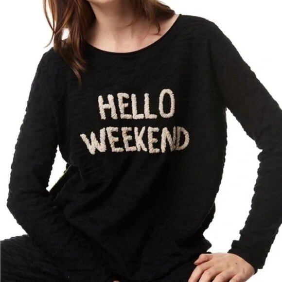 Lisa Todd Hello Weekend Pullover Sweater M Womens Chenille Embroidered Black - Picture 10 of 10